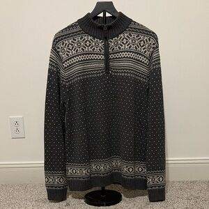 Chaps Men's Gray and Cream Zip-Up Nordic Sweater